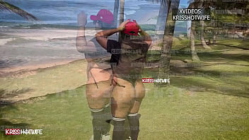 Preview 2 of Nylon Qk - Kriss Hotwife Puta Casada De micro biquini transparente fazendo ensaio para promo&ccedil_&atilde_o de anivers&aacute_rio na orla da praia movimentada. Vendedor ambulante flagrou ela com os peitos de fora