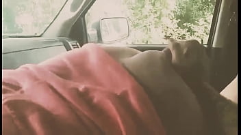Preview 4 of Bbw Vikhari - Brunette sucks cock in pickup-outdoor homemade amature deep throat and gets spanking like good girl