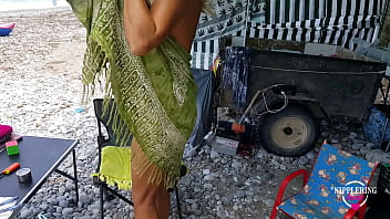 Preview 2 of 45 Yaer Old - nippleringlover hot mom topless nude beach spreading pierced pussy wide open see through big pierced nipples hot ass