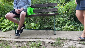 Preview 1 of Julie Xart - Slutty MILF pisses in padded panties in the park and gives them to wanker