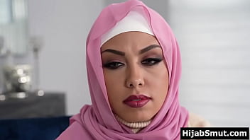 Preview 2 of Girls Tie Boy Up - Arab virgin girl in hijab blows her white BF
