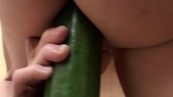 Preview 1 of Horny Bug Ass - Amateur mature milf masturbates her &#039_s ass with a zucchini while licking him