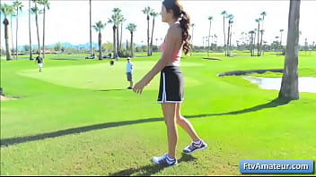 Preview 1 of Maceha Amateri - Cutie teen amateur girl Adria learn how to play golf and gets naked on the green grass