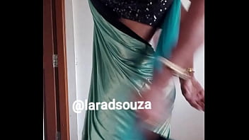 Preview 2 of Straight Guy Fucks Trans - Indian crossdresser slut Lara D&#039_Souza sexy in lycra saree