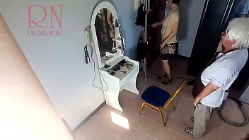 Preview 1 of Lesbians Mating - Hidden Camera in nude barbershop. Hairdresser makes undress lady ho cut her hair. Barber,  nudism. 21