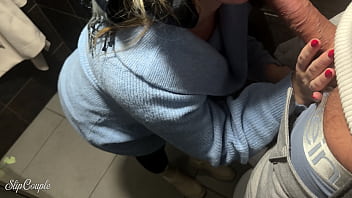 Preview 3 of New Xxxbd Com - Cute Babe give Blowjob in Public Toilet after perfect Handjob under the Table in Fast Food Restaurant :P