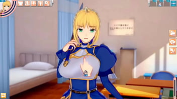 Preview 1 of Beatiful Queen Girl - 【エロゲーコイカツ！】FGO(フェイト) アルトリア・ペンドラゴン(セイバー)におっぱい揉みまくりH！3DCG巨乳アニメ動画(FGO(フェイト))【ヘンタイゲーム ふぇいとぐらんどおーだー 】