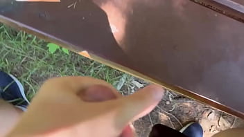 Preview 2 of Senny Leone Porn Sex Video - Public cumshot on park bench outdoors