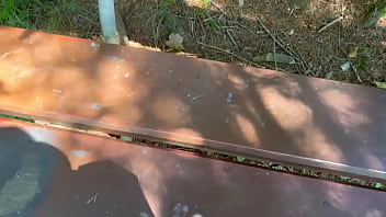 Preview 3 of Senny Leone Porn Sex Video - Public cumshot on park bench outdoors