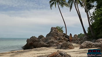 Preview 1 of Indian Sexey Vidio - Big natural tits Thai teen beauty Kahlisa solo striptease on the beach for Playboy