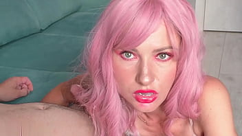 Preview 4 of Chicas Colejio Xxx - Gentle Blowjob and Cum Play from Beauty with Pink Hair and Juicy Lips