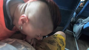 Preview 1 of So Hot Sex Video 4k Video - Blowjob on public bus with handjob &amp_ cum swallow