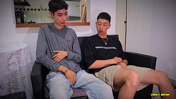 Preview 1 of Emotional Lana Rhoades - Two Straight Friends Jerking Their Big Cocks While Looking at Each Other Until They Cum