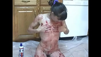 Preview 2 of Katia Demitrowitz - Brunette covers her slim body with pie and whipped cream