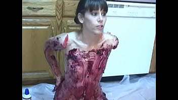 Preview 3 of Katia Demitrowitz - Brunette covers her slim body with pie and whipped cream