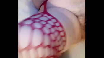 Preview 1 of 2z Aj - Red fishnets and dildo