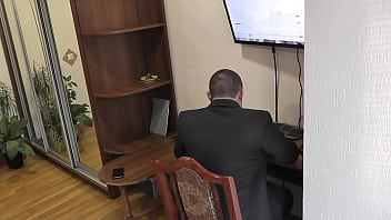 Preview 1 of Shil Toran Girl Sex - Office sex. Hidden camera in office. Boss fucks secretary on desktop with doggystyle and in front. Cream Pie. Cumshot. Cum in pussy. Sexy Frina  Secretary Boss