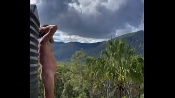Preview 3 of Aunty Sexy Story Urdu - Naked Christian pissing outdoors on the ridge with mountain views. Peepee piss from Australian
