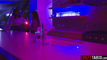 Preview 2 of Kara Tang - Shy teen Aften Opal sucked blindfolded guys cock in front of her black BFF