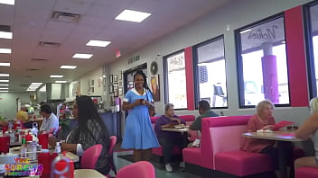 Preview 1 of Xnxx Tante Vs Menantu Silyeng - Slutty waitress gives a sloppy blowjob to her new customer