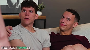 Preview 1 of Assjob Standing - NextDoorTwink - Straight Roommie Has First Threesome