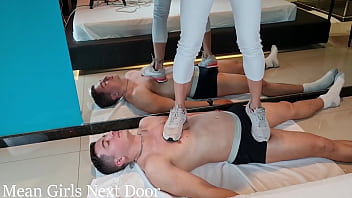 Preview 3 of Bars Doodh - Mistress Layla and Mr Pine - Mistress Layla first trampling - Sneakers trampling and face stepping  - TRAMPLING - FACE STOMP - CBT - COCK CRUSH - FOOT DOMINATION - SNEAKERS - FOOT HUMILIATION - HUMILIATION - FOOT SLAP -