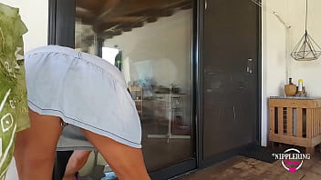 Preview 2 of German Mila - nippleringlover hot mom naked outside flashing extreme pierced nipples and pussy hot asshole while cleaning windows