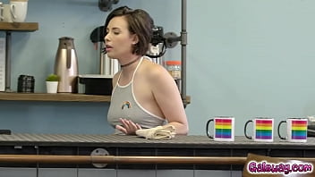 Preview 1 of Fat Lesbians Cum - A special grand opening sale is offered at Casey Calvert&#039_s Cafe to her customers,  Maya Woulfe,  Evelyn Claire,  and Alexis Tae.