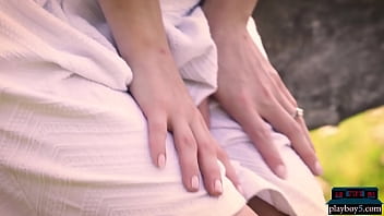Preview 2 of Rape Blowjob Bbc - Perfect natural European MILF blonde Zazie Skymm solo striptease outdoor