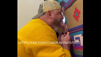 Preview 3 of Mia Malena - Pussymouth deepthroats and performs amazing finger work to nuts of hot cock,  through glory hole.