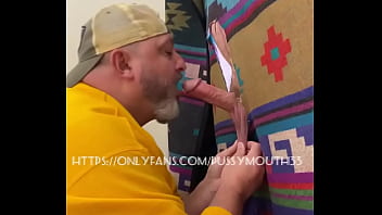 Preview 4 of Mia Malena - Pussymouth deepthroats and performs amazing finger work to nuts of hot cock,  through glory hole.