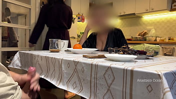 Preview 4 of Toilet Bdsm Pbrn - My husband jerking under a table front of my step mom and i right at the kitchen.