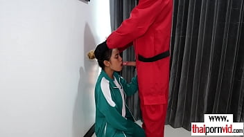 Preview 2 of Xees Chau A - Skinny amateur Thai teen Cherry penalized by a big white cocked guard