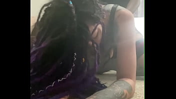 Preview 4 of Fake Moma - Latina with purple dreadlocks takes mean dick from black master