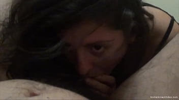 Preview 2 of Leggings Aunty Sex - Cute girlfriend sucks cock then has hairy pussy fucked