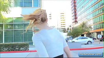 Preview 3 of Dose Sex Voide - Sexy hot blonde teen amateur Alyssa flash her big natural tits in a diner