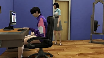 Preview 2 of Ryana Smi - Japanese step mom catches her stepson masturbating in front of the computer watching porn videos and then helps him have sex with her for the first time - Korean step-mother