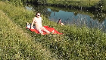 Preview 3 of Allura Jenson Kills Fuck - MILF sexy Frina on river bank undressed and sunbathes naked. Random man fisherman watching for her,  and in the end decided to join naked woman. Wild beach. Nudist beach. Public nudity. Public exposure. Naked in public