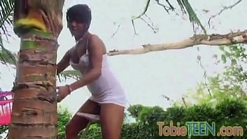 Preview 1 of Caliber Dames - Tobie Teen Rubbing and Fingering Slut at garden