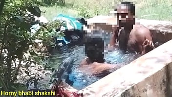 Preview 1 of Anai Hd - Indian village aunty, desi horny girl bath fucking with husband ,  big boobs press  sucking moaning