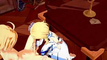Preview 2 of 3 Some Yoga - Genshin Impact Hentai - Aether and Lumine Handjob and Fucked with creampie in her pussy - Japanese Video Game Porn Animation 3D