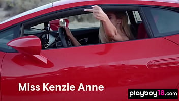 Preview 1 of Animsal Seksi Xxx Garlr - Hot blonde bikini babe Miss Kenzie Anne stripping and teasing on the hood