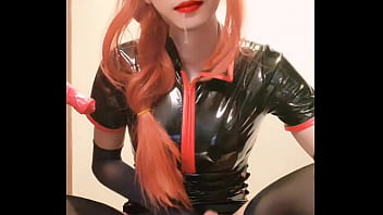 Preview 2 of Lesbians Triple Sex - Makima cosplay, Nurse in sexy tight leather skirt masturbates with highheels, Selena