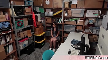 Preview 1 of Vidio Abg Xx - Petite and fragile shoplifter brunette finds herself in the secret back room with a mall cop