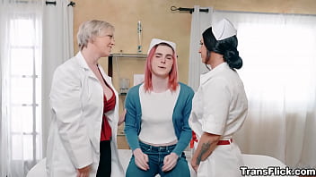 Preview 1 of Agressive Fuck Wife Choking - TransFlick.com - Hot foursome for naughty transgender nurses with Dr Dee Williams. Dr. and Nurse Khloe get an idea and pull Nurse Hollywood for a talk,  they have to seduce Dr. Foxxy to see Nurse Hollywood confidently