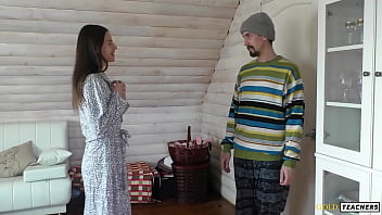 Preview 1 of Hot Sexy Boobs Suck - A young beauty neighbor loves unusual things. Giving her an exotic fruit to seduce and got a very good blowjob, licking sweet pussy,  fuck and cumshot on the ass...
