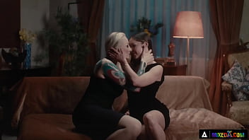 Preview 1 of Sophie Dee Black Sling Bikini - MIXEDX - Hot Kayla Green And Angelica Heart Eat Each Other&#039_s Pussies Until They Moan With Pleasure