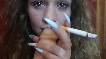 Preview 3 of Sex Hitan - Doing a SLOPPY CLOSEUP BLOWJOB DILDO while SMOKING a CIGARRET!!