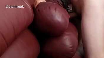 Preview 3 of Dirty Talk English Subtitle - Leather Sofa Humping and Cumming on Bolsters.