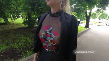 Preview 1 of Hindi Les - Public walk in transparent t-shirt in peak hour